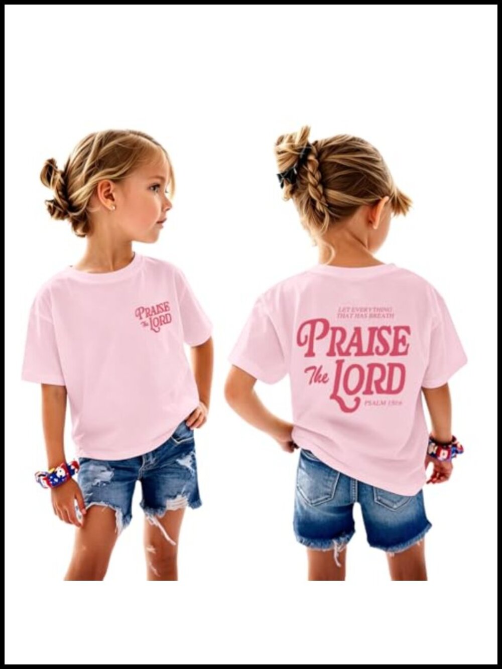 Girls Christian Praise The Lord Graphic Tee Short Sleeve Crew Neck